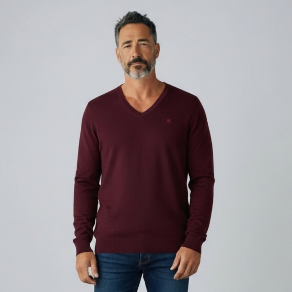 G-Star RAW Correct Line Sweater Mens Medium Burgundy‎ V-neck Logo Pullover